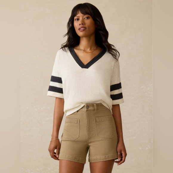 Faherty Organic Cotton Sunwashed Slub Varsity Tee- Color Phantom Varsity Size Me - Picture 1 of 6